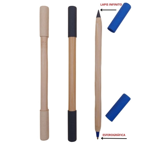 Caneta multifunção corpo em bambu.-23022B