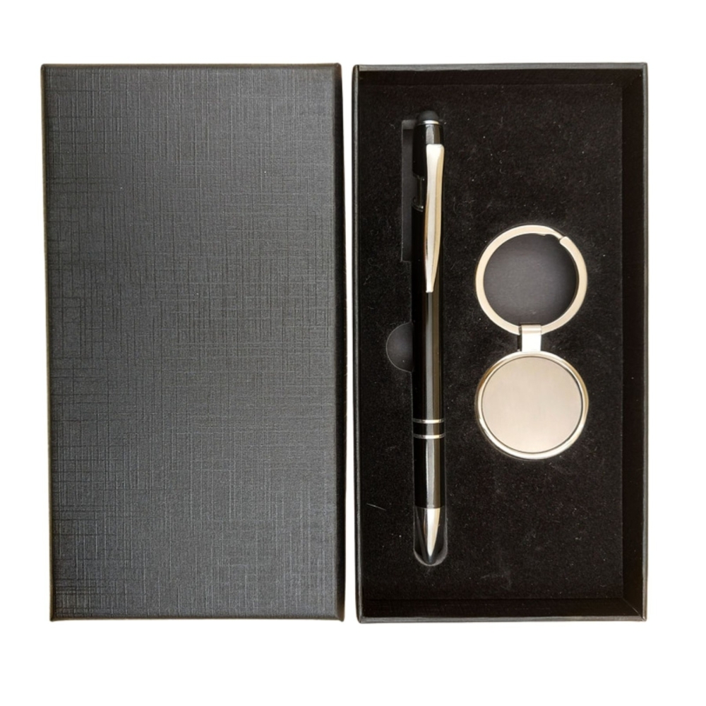 Kit Caneta Metal Esferografica com touch e Chaveiro Metal Redondo